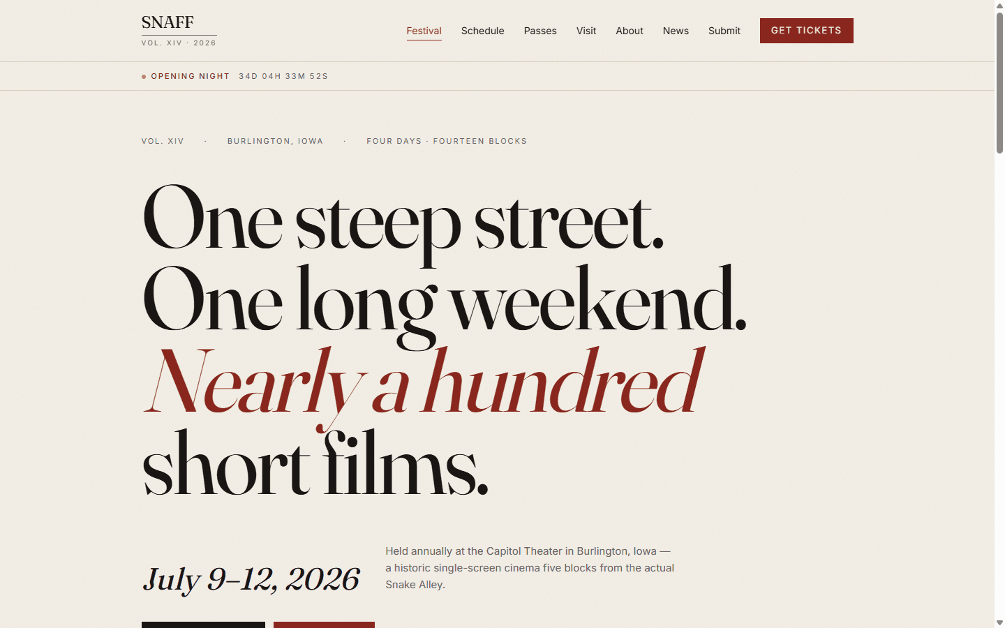 Snake Alley Festival of Film homepage